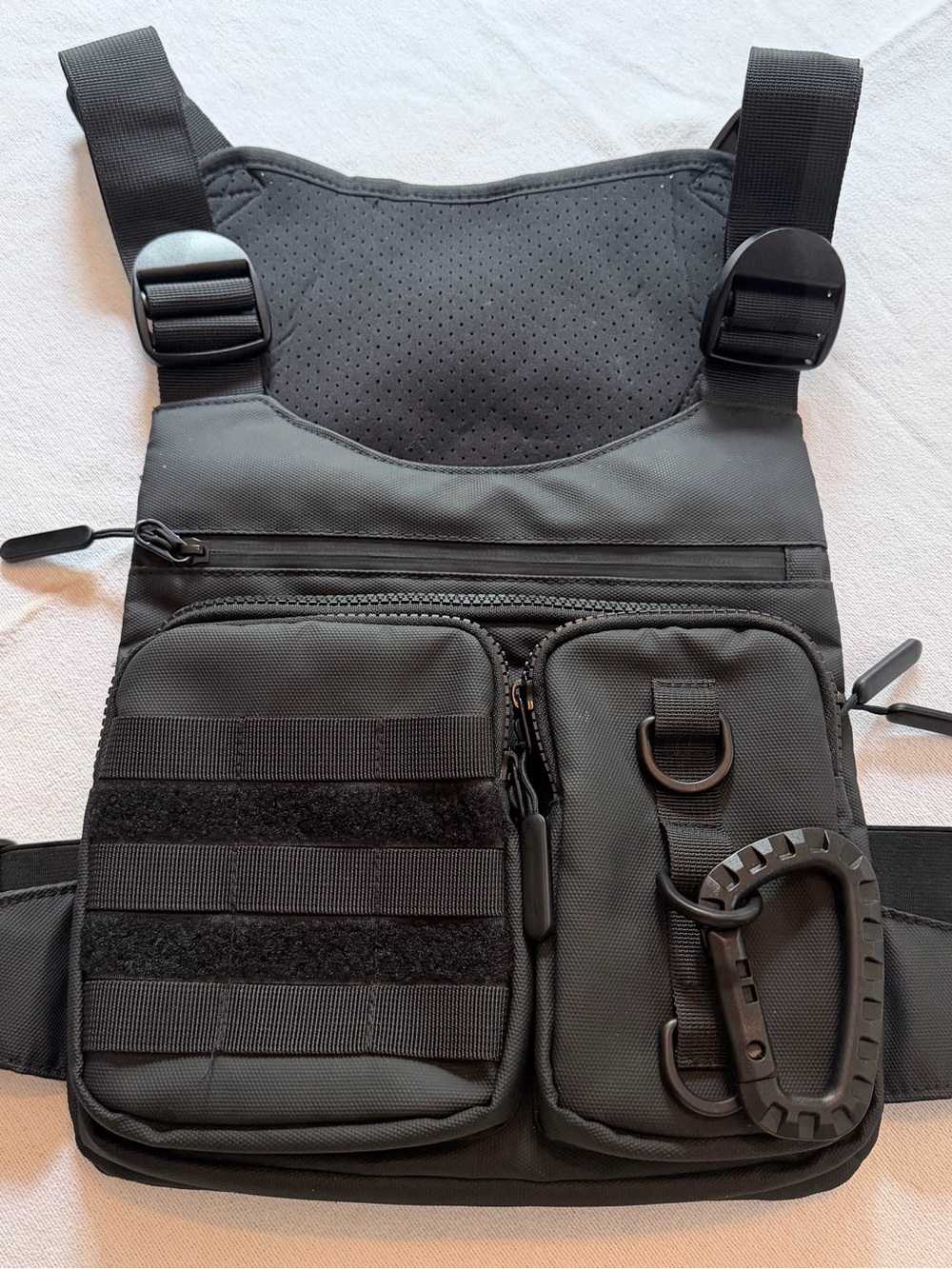 Black Tactical Chest Rig Vest Adjustable w/ Pockets One Size Nylon